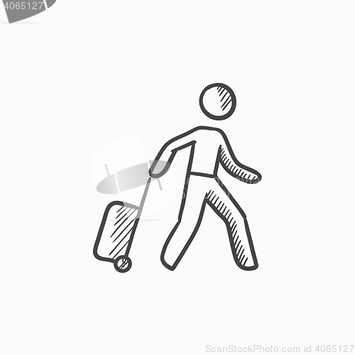 Image of Man with suitcase sketch icon.