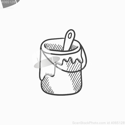 Image of Paint brush in the paint tin sketch icon.