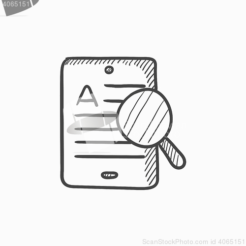 Image of Tablet and magnifying glass sketch icon.