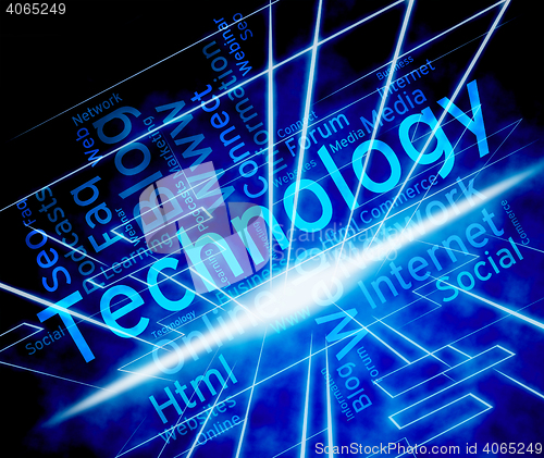 Image of Technology Word Shows Data Wordcloud And Digital