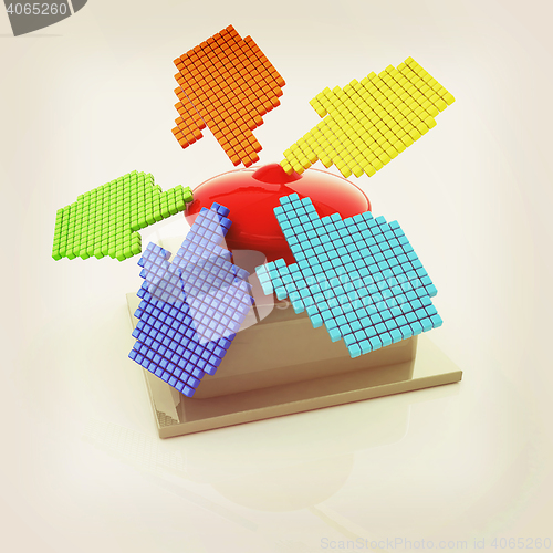 Image of Emergency Button 3d icon. 3D illustration. Vintage style.