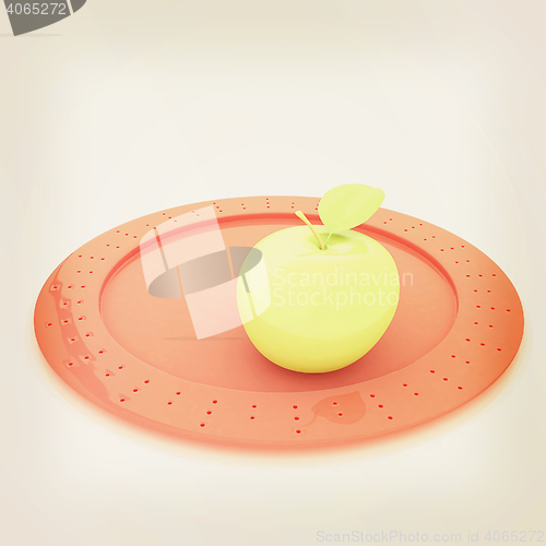 Image of Serving dome or Cloche and apple . 3D illustration. Vintage styl