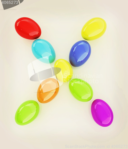 Image of Alphabet from colorful eggs. Letter \"X\". 3D illustration. Vintag