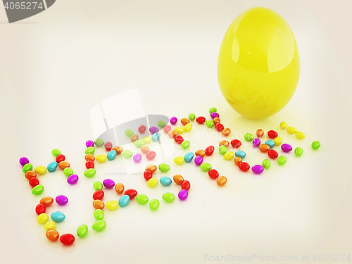 Image of Easter eggs as a \"Happy Easter\" greeting and Big Easter Egg on w