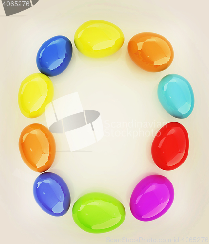 Image of Alphabet from colorful eggs. Letter \"O\". 3D illustration. Vintag