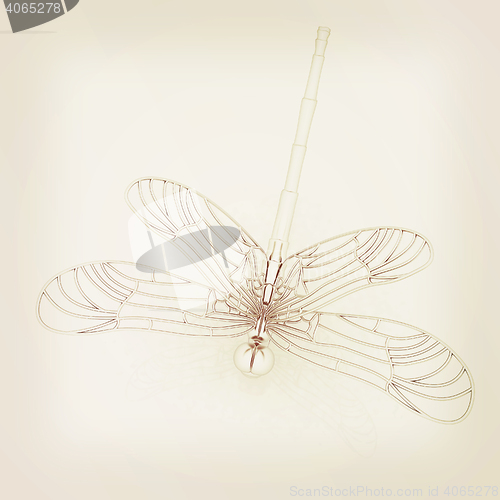 Image of Dragonfly. 3D illustration. Vintage style.