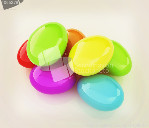 Image of Colored Eggs on a white background. 3D illustration. Vintage sty