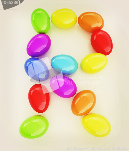 Image of Alphabet from colorful eggs. Letter \"R\". 3D illustration. Vintag