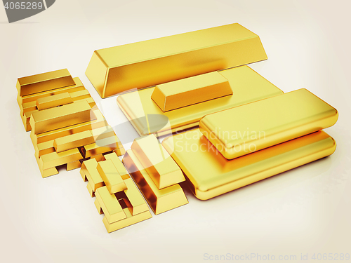 Image of gold bars. 3D illustration. Vintage style.