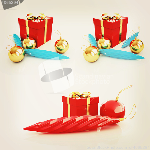 Image of Set of  Beautiful Christmas gifts. 3D illustration. Vintage styl