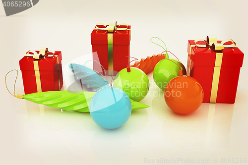 Image of Beautiful Christmas gifts. 3D illustration. Vintage style.