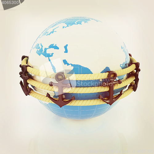 Image of Design fence of anchors on the ropes and Earth in the center. 3D