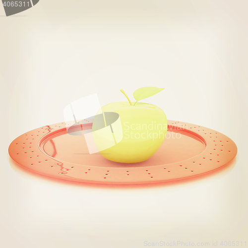 Image of Serving dome or Cloche and apple . 3D illustration. Vintage styl