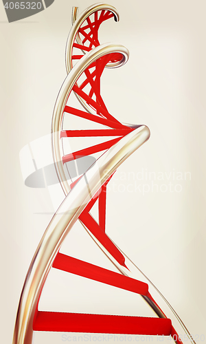 Image of DNA structure model on white. 3D illustration. Vintage style.