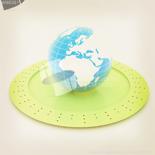 Image of Serving dome or Cloche and Earth. 3D illustration. Vintage style