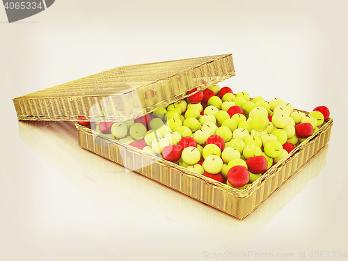 Image of Wicker basket full of apples isolated on white. 3D illustration.