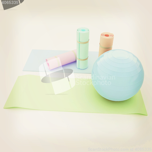 Image of karemat and fitness ball. 3D illustration. 3D illustration. Vint