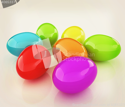 Image of Colored Eggs on a white background. 3D illustration. Vintage sty