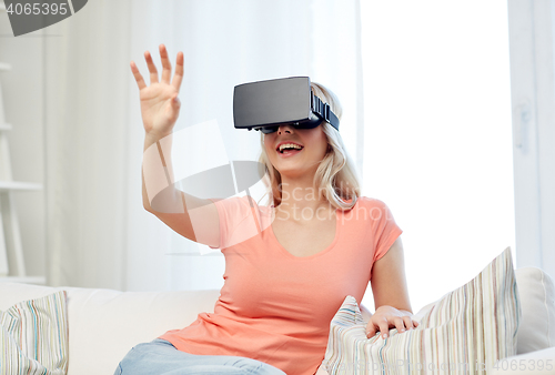 Image of woman in virtual reality headset or 3d glasses