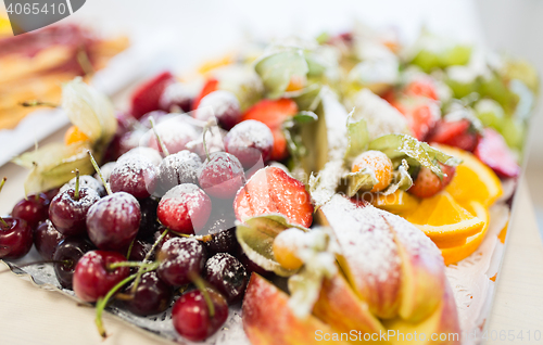 Image of close up of dish with sugared fruit dessert