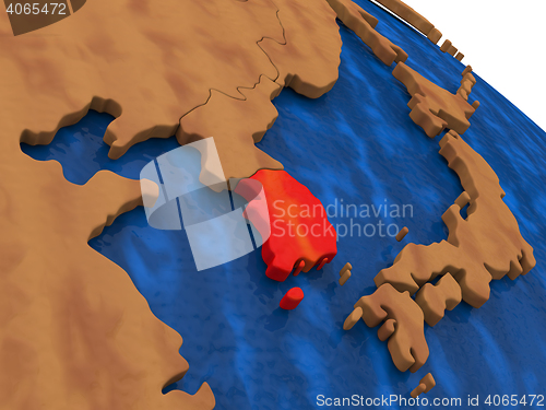 Image of South Korea on wooden globe