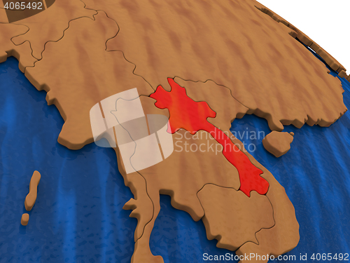 Image of Laos on wooden globe