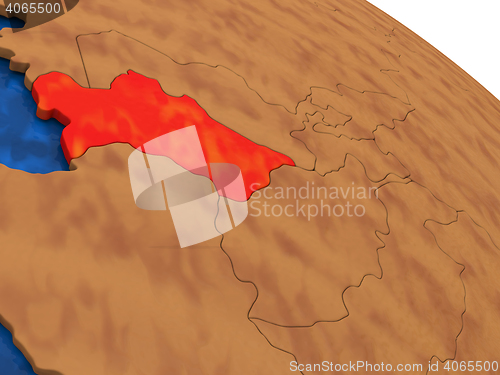 Image of Turkmenistan on wooden globe