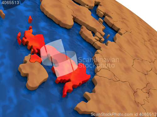 Image of United Kingdom on wooden globe