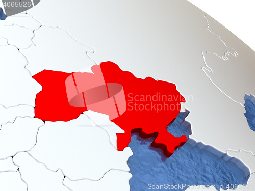 Image of Ukraine on globe