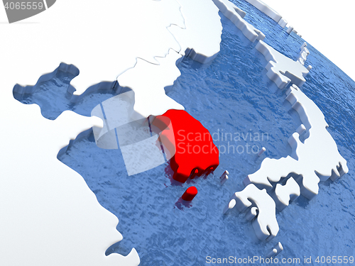 Image of South Korea on globe