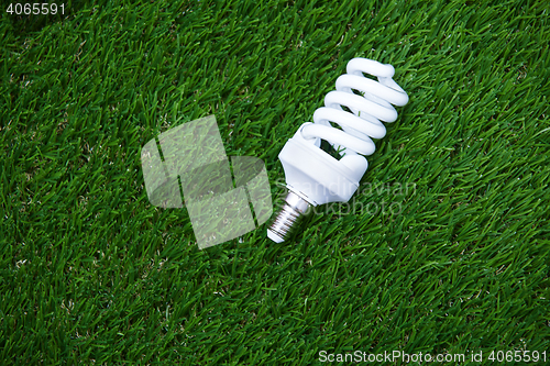 Image of Energy saving bulb in the grass