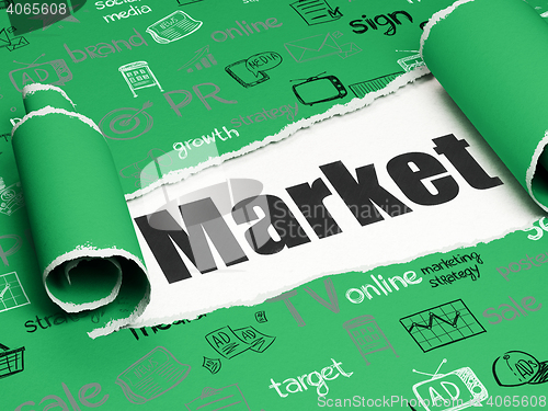 Image of Marketing concept: black text Market under the piece of  torn paper