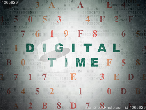 Image of Time concept: Digital Time on Digital Data Paper background