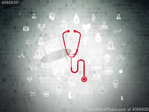 Image of Health concept: Stethoscope on Digital Data Paper background