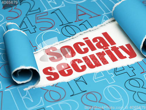 Image of Protection concept: red text Social Security under the piece of  torn paper