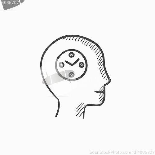 Image of Human head with clock sketch icon.