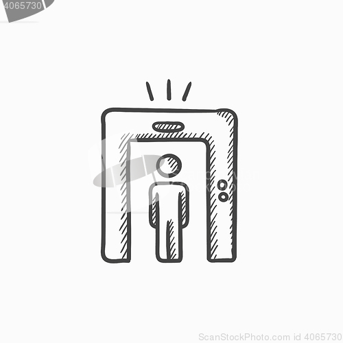 Image of Man going through metal detector gate sketch icon.