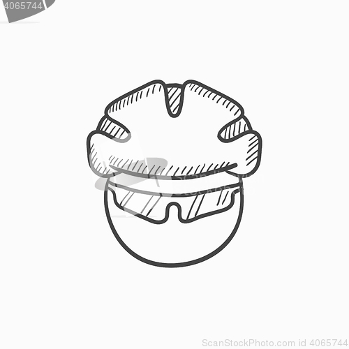 Image of Man in bicycle helmet and glasses sketch icon.
