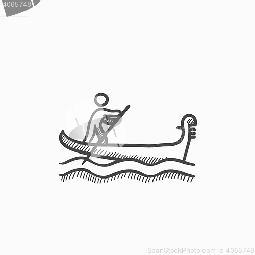 Image of Sailor rowing boat sketch icon.