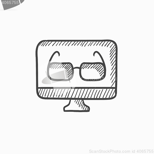 Image of Glasses on computer monitor sketch icon.
