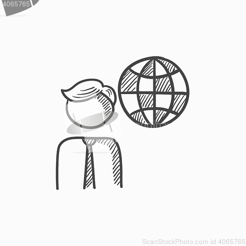 Image of Man with globe sketch icon.