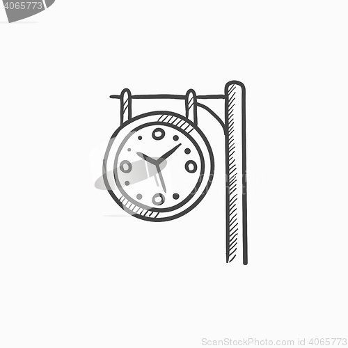 Image of Train station clock sketch icon.