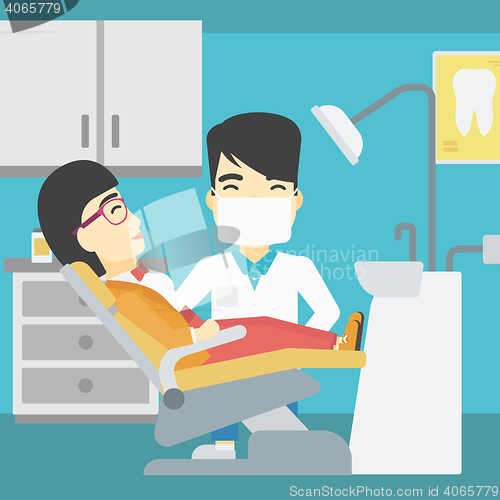 Image of Patient and doctor at dentist office.