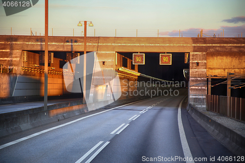Image of entrance to the tunnel Oresund bridge between Sweden and Denmark