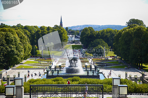 Image of EDITORIAL OSLO, NORWAY - AUGUST 18, 2016: Many tourist walk Vige