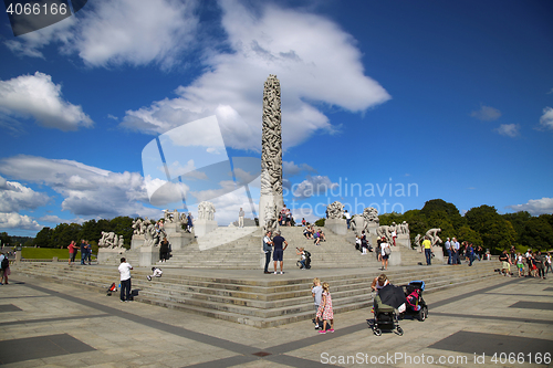 Image of EDITORIAL OSLO, NORWAY - AUGUST 18, 2016: Many tourist walk Vige