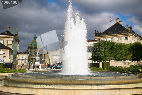 Image of COPENHAGEN, DENMARK - AUGUST 15, 2016: A fountain in the Amalie 