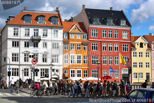 Image of COPENHAGEN, DENMARK - AUGUST 14, 2016: Boats in the docks Nyhavn