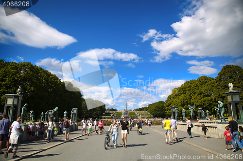 Image of EDITORIAL OSLO, NORWAY - AUGUST 18, 2016: Many tourist walk Vige