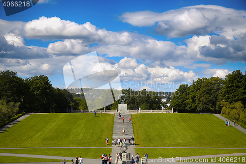 Image of EDITORIAL OSLO, NORWAY - AUGUST 18, 2016: Many tourist walk Vige